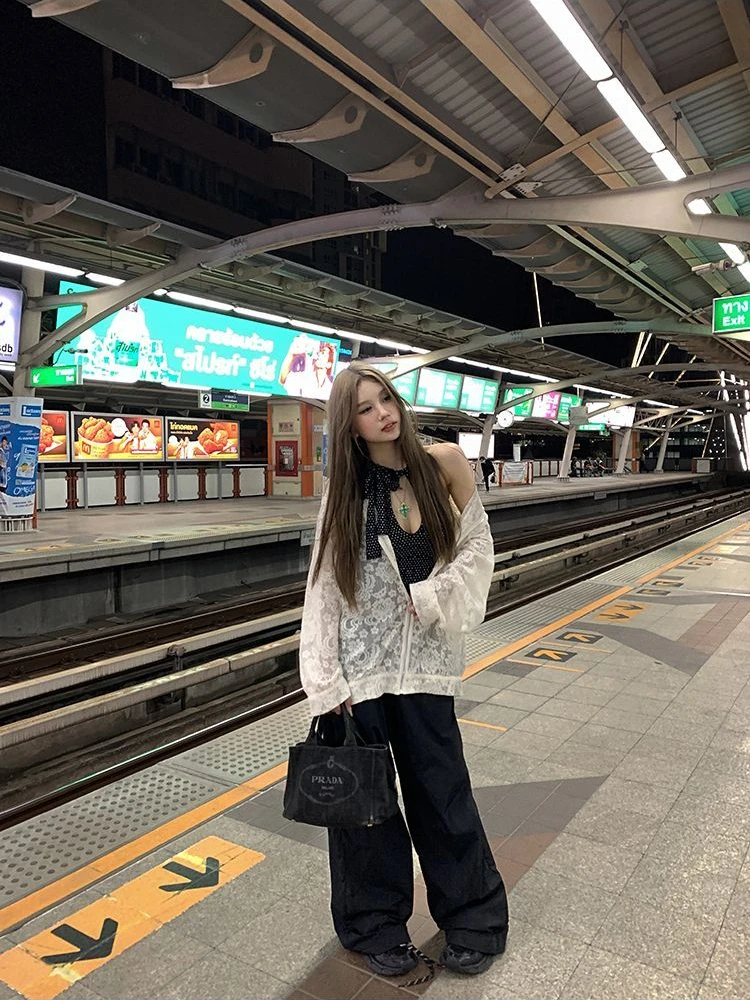 

2025 Women Clothing Summer Jackets Loose Casual Long Sleeve Outwear Lace Hooded Zipper Coats Chic Summer See Through Sexy Tops