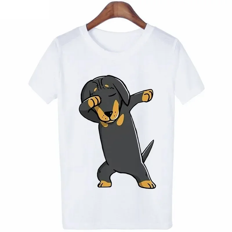 Fun dog print ladies, short sleeve tops Harajuku graphic T-shirts, Kawaii dresses, casual loose T-shirts chic Street Penetration