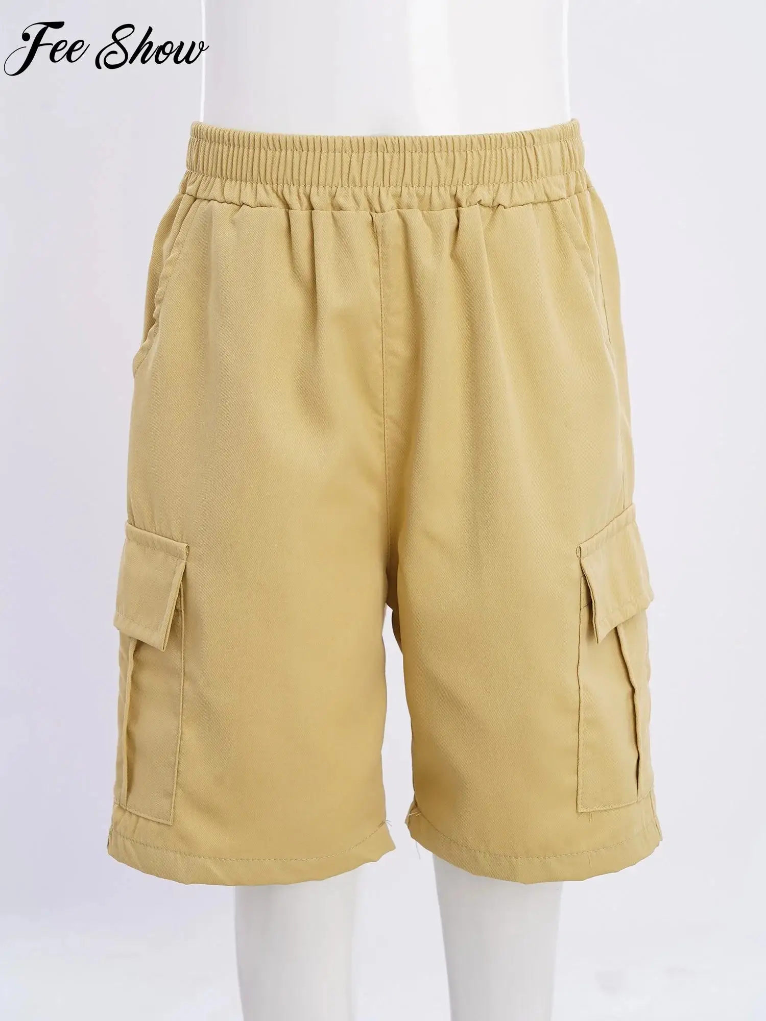 Boys Cargo Shorts Elastic Waistband Casual Shorts with Multi Pockets Hip Hop Skateboarding Cycling Outdoor Sports Daily Wear