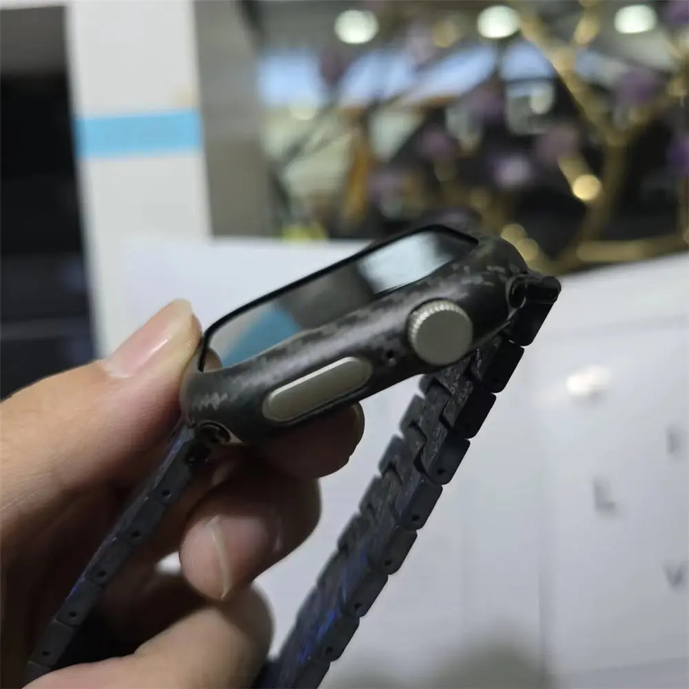 غطاء حماية صلب رفيع من ألياف الكربون الحقيقية لساعة أبل سيريز 10 42 ملم 46 ملم