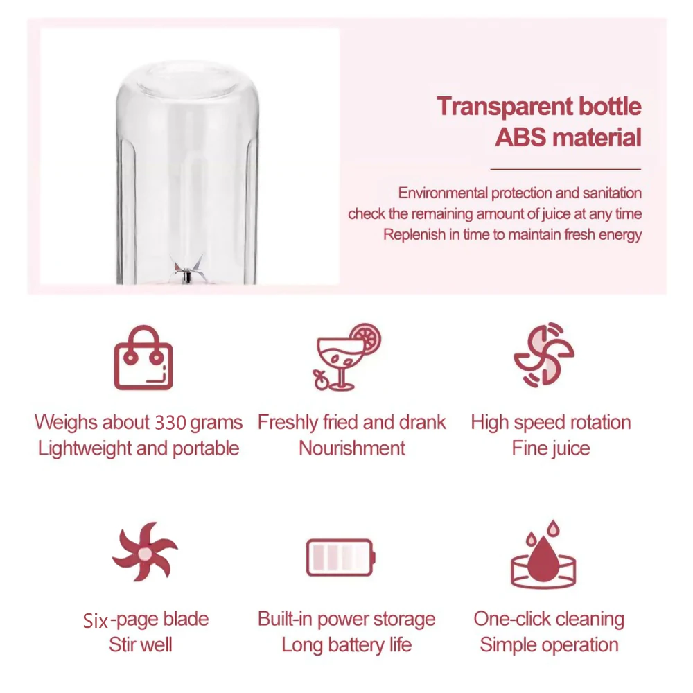 เครื่องปั่นน้ำผลไม้แบบพกพา500มล. เครื่องปั่นน้ำผลไม้สดชาร์จไฟได้ USB 6ใบเครื่องปั่นน้ำผลไม้ไฟฟ้าถ้วยบดน้ำแข็งปั่นสุดน่ารัก
