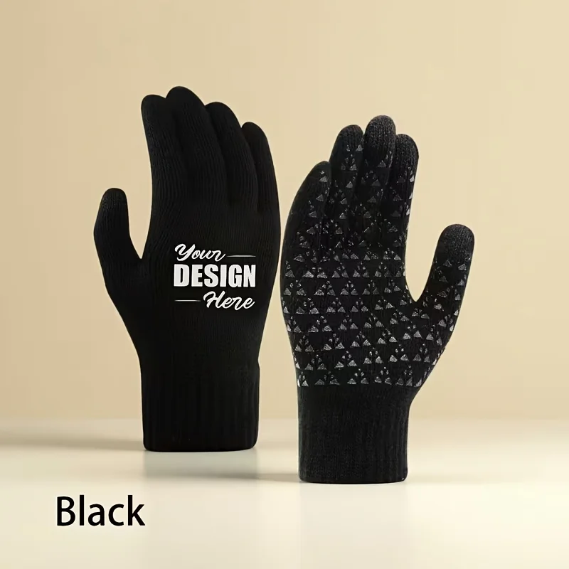 Personalized Custom Text Logo Winter Touchscreen Gloves Warm Thermal Non-Slip Running Hiking Skiing Gloves Unisex Gift