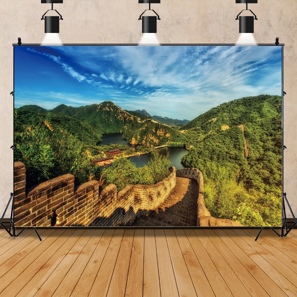 จีน Great Wall ฉากหลังที่มีชื่อเสียงสถาปัตยกรรม Great Wall Vintage กำแพงอิฐพื้นหลังสำหรับครอบครัวอเมริกัน Decor Props
