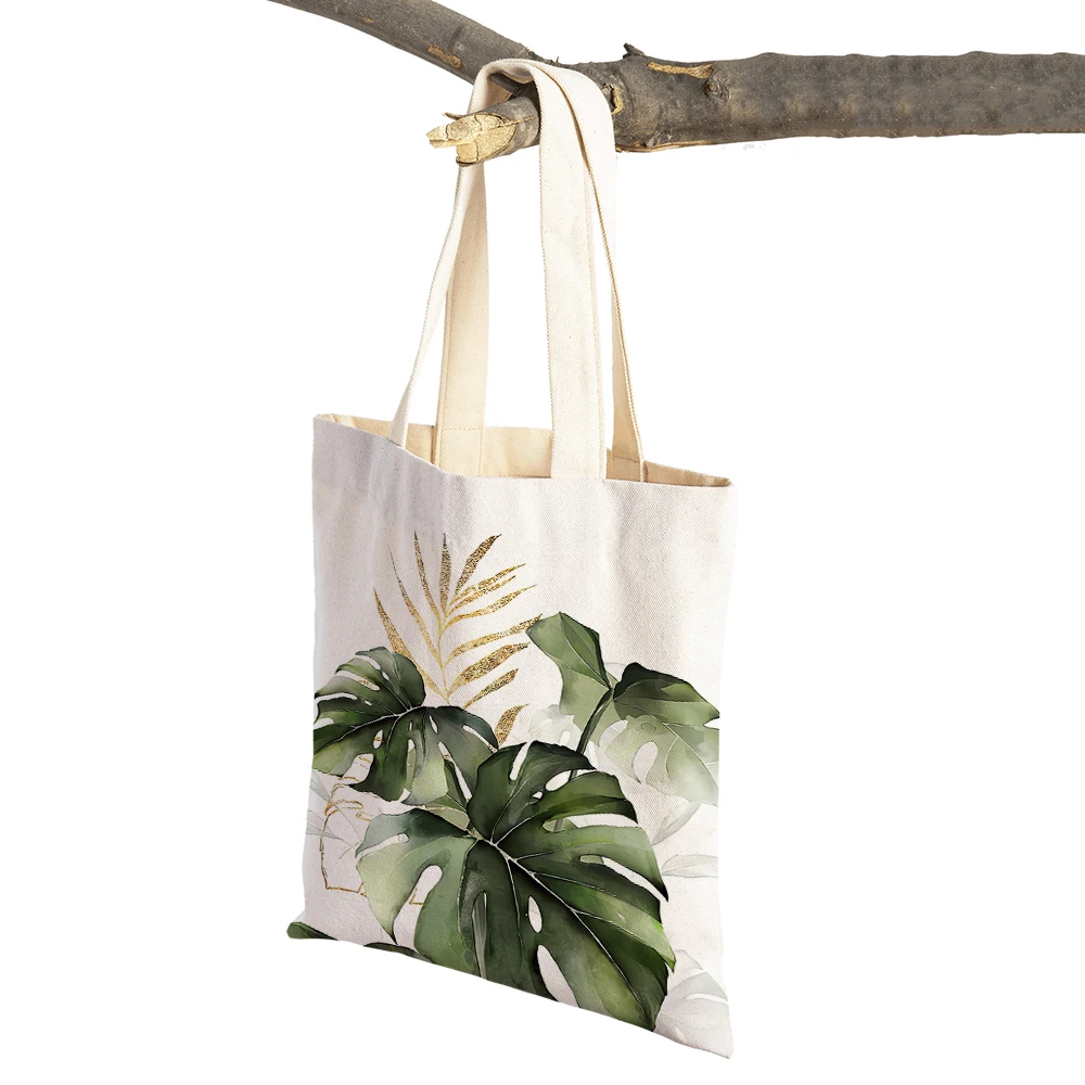 Monstera Banana Brown Tropical Leaf Plant Tote for Lady Handbag Shopper Bag Double Print Fashion Canvas Women Shopping Bags