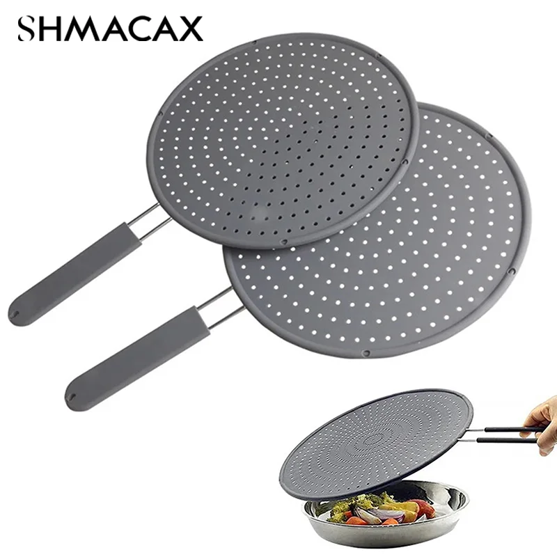 

Силиконовый кухонный экран от брызг с ручкой, теплостойкая защита от разбрызгивания масла, дренажная доска, крышка для кухни