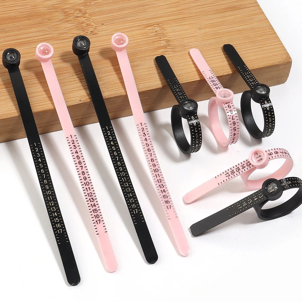 5Pcs/lot Pink Black Adjustable Ring Sizer Measuring Tool - Reusable Finger Size Gauge for Jewelry Sizing 1-17USA Ring Size Guide