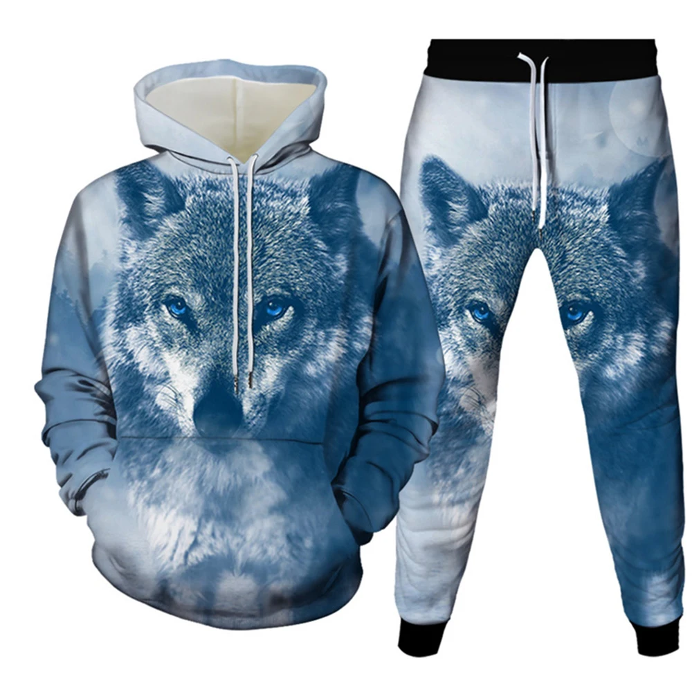 Men\'s Animal 3d Print Tracksuit Sets Casual Hoodie and Pants 2pcs Sets Oversized Sweatshirt Fashion Pullover Men Clothing