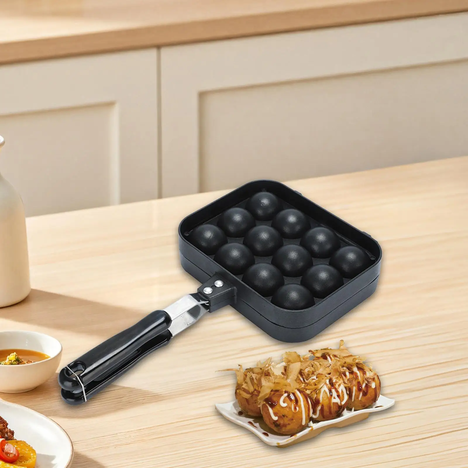 Takoyaki Pan antiadherente fabricante de albóndigas portátil 12 agujeros plancha Takoyaki bola fabricante para el hogar restaurante Camping fiesta Picnic