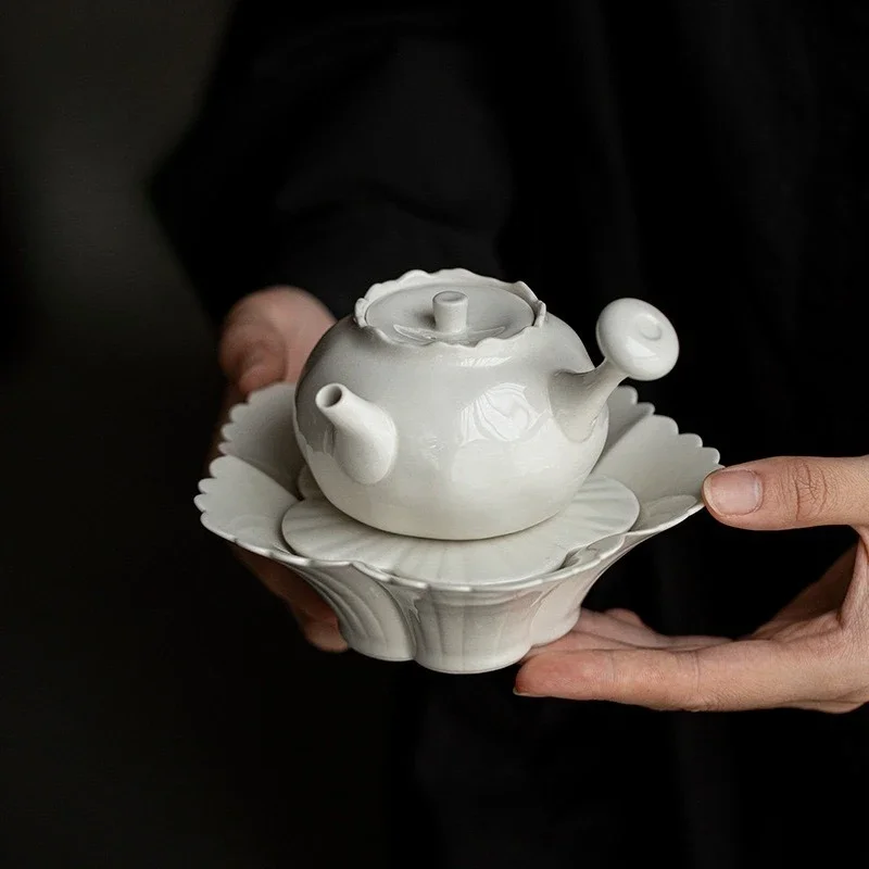 150ML Grass and Wood Gray Teapot Japanese Side Handle Teapot Retro Household Teapot with Filter Handmade Ceramic Pot Ornaments