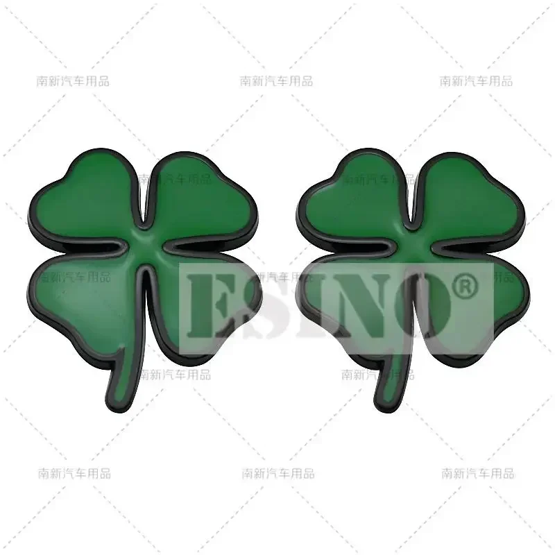 QA 2 x 3D Metal Chrome Zinc Alloy Emblem Lucky Four Leaves Clover Quadrifoglio Car Badge Body Trunk Fender Adhensive Sticker
