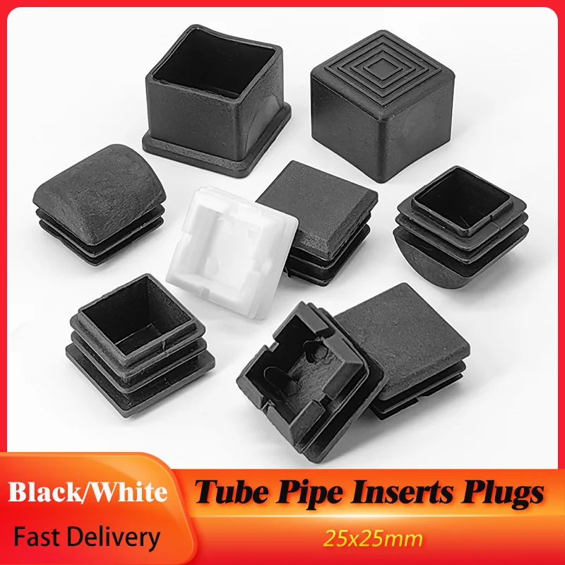 

Square Black/White Furniture Leg Caps 25x25mm Plastic Blanking End Caps Pipe Inserts Plug Non-Slip Floor Protectors Dust Plugs
