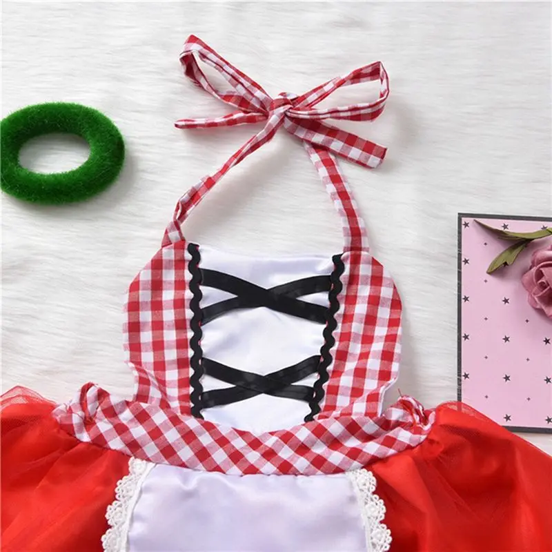 Newborn Toddler Baby Girls Halter Tutu Romper Dress Red Cloak Little Red Riding Hood Outfits Party Cosplay Costume-Hot