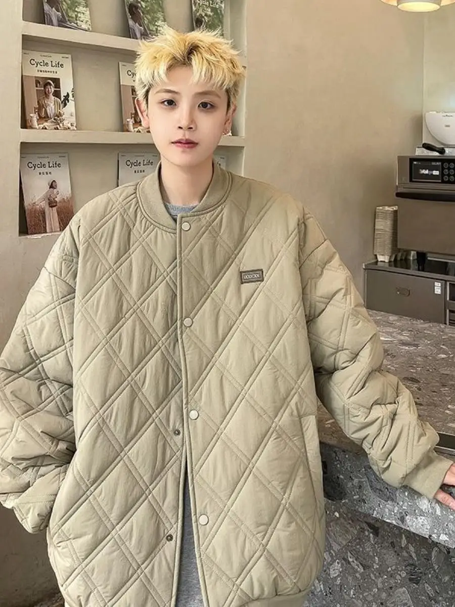 

Мужская зимняя свободная бейсбольная куртка с ромбовидным узором в американском стиле, модное повседневное хлопковое пальто для пары, одежда для отдыха Ci