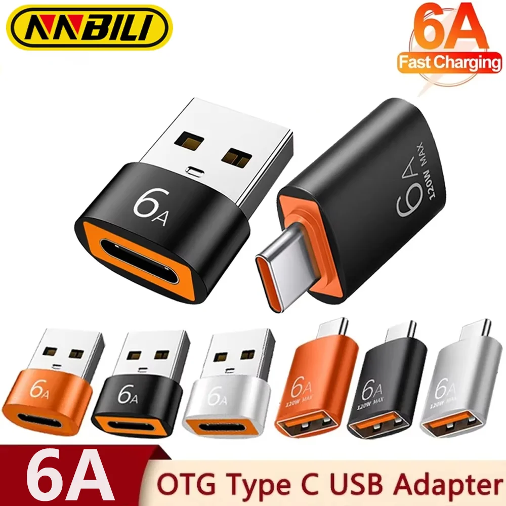 NNBILI 6A USB Naar Type C OTG Adapter 120W USB Male Naar Type-c Vrouwelijke Oplader Converter voor Macbook Samsung Adapter Gegevensoverdracht ﻿