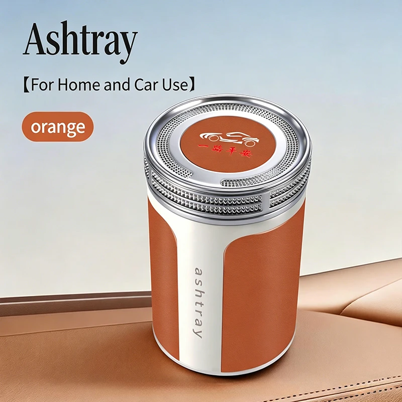 Car Ashtray with Leather Surface and Ceramic Inner Liner, Luxury Sealed Design to Prevent Odor and Ash Dispersion
