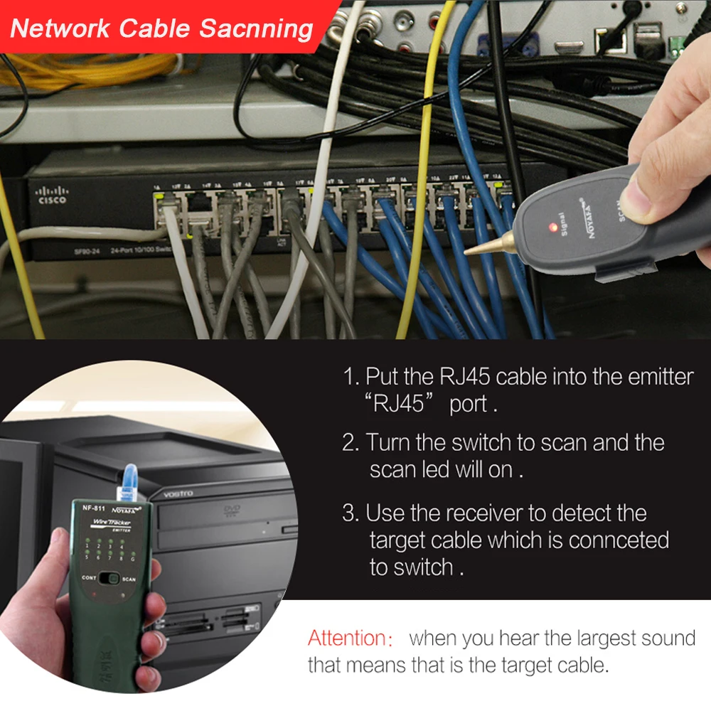 NOYAFA NF-811 Network Cable Tester RJ45 RJ11 Telephone Wire/Cable Detector Fault Locator Pressure and Burn Resistant 60V