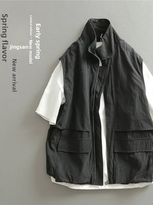 

Летняя японская спецодежда большого размера 300, открытый кардиган, жилет ex, модный силуэт, кардиган с воротником-стойкой, джемпер