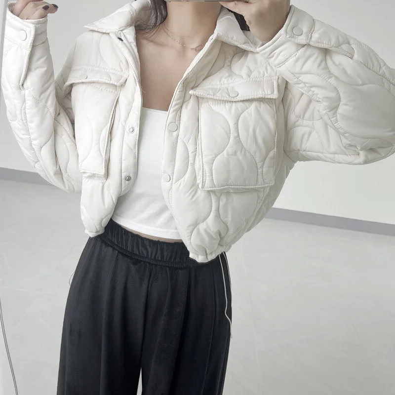 

Chic ort Cotton Jaet Women's Soft Sle Diamond Pattern Design Large ket Workwear Jaet Korean Sle Commute Wind