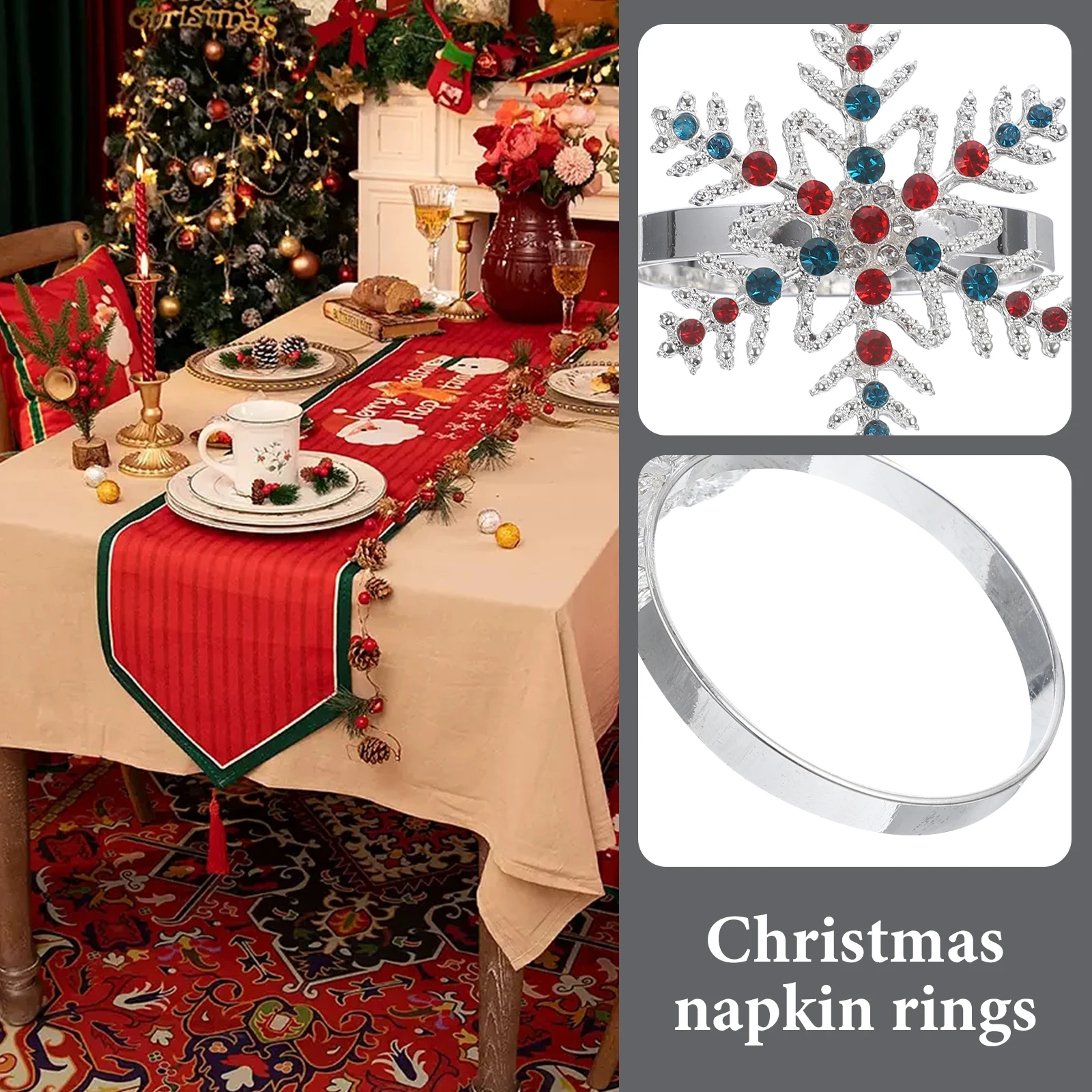 

2 Pcs Napkin Ring Decorations Snowflake Rings Rhinestones Table Holder Alloy Clasp Buckle Office