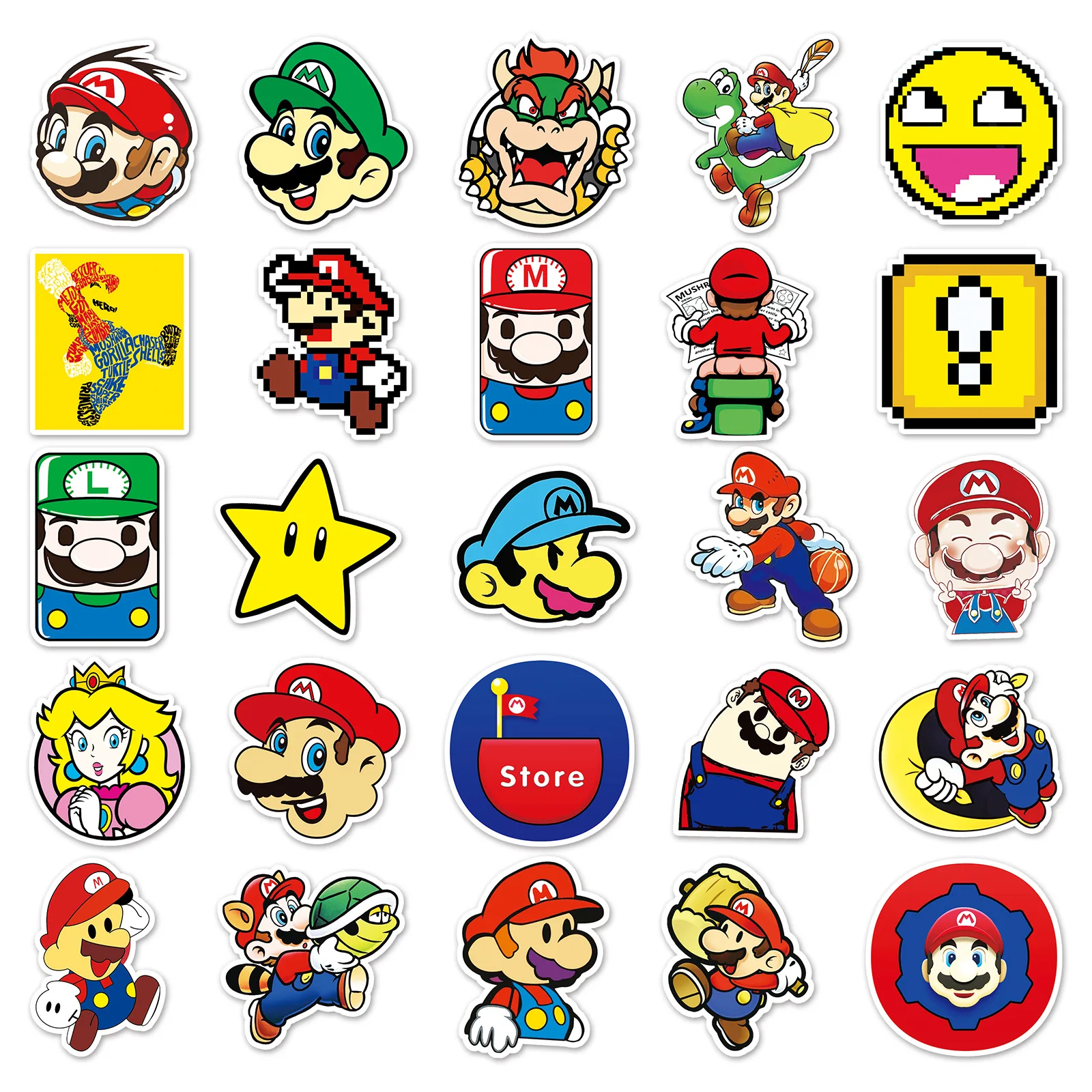 53pcs Super Mario Bros Cartoon Stickers Kawaii Notebook Skateboard Bicycle Guitar Laptop Waterproof Anime Graffiti Stickers