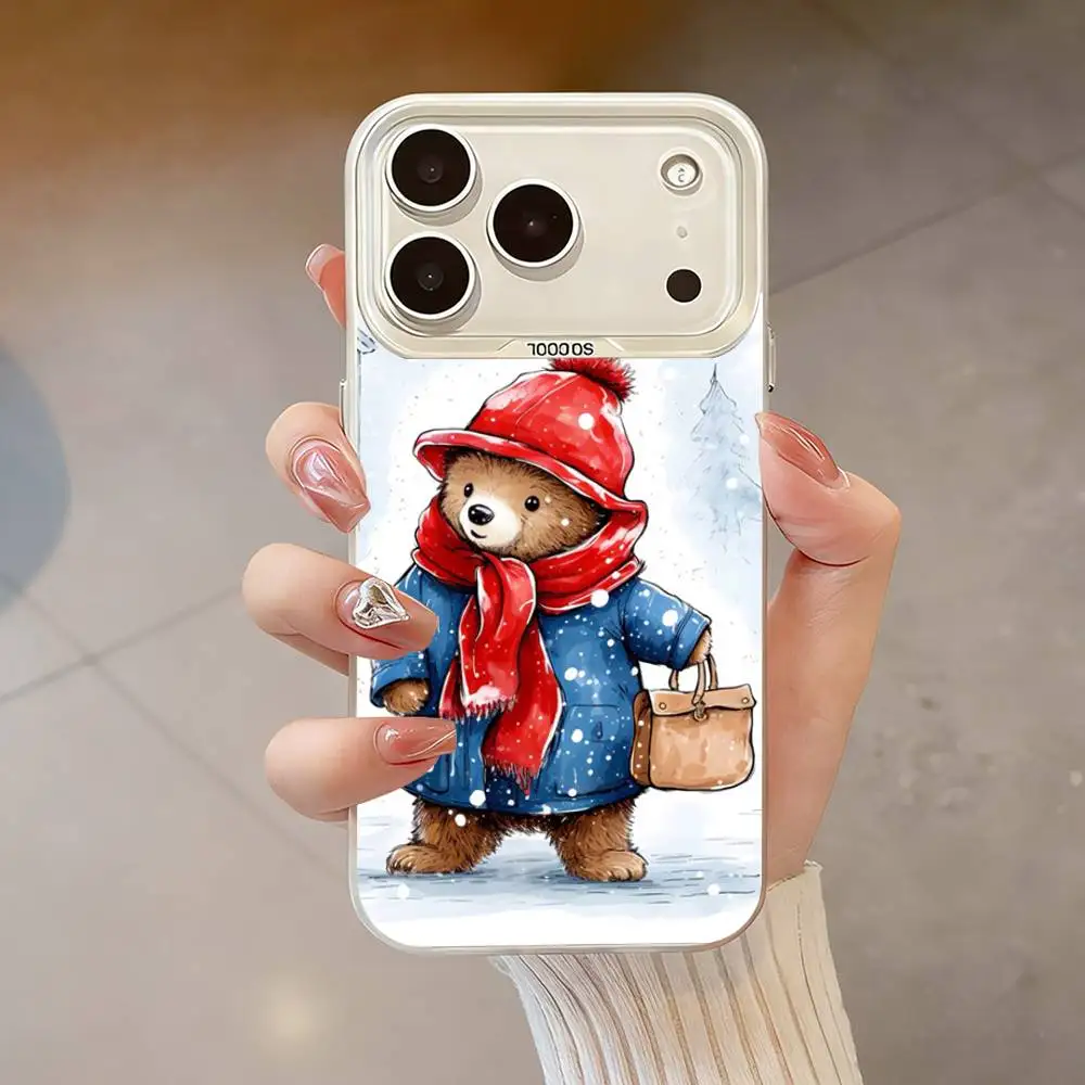 Cute P-PaddingtonES bear Phone Case For iPhone 17,16,13,12,X,11,15,14,Pro,Max,Plus,SE4,Air,Mini White IMD HD Matte
