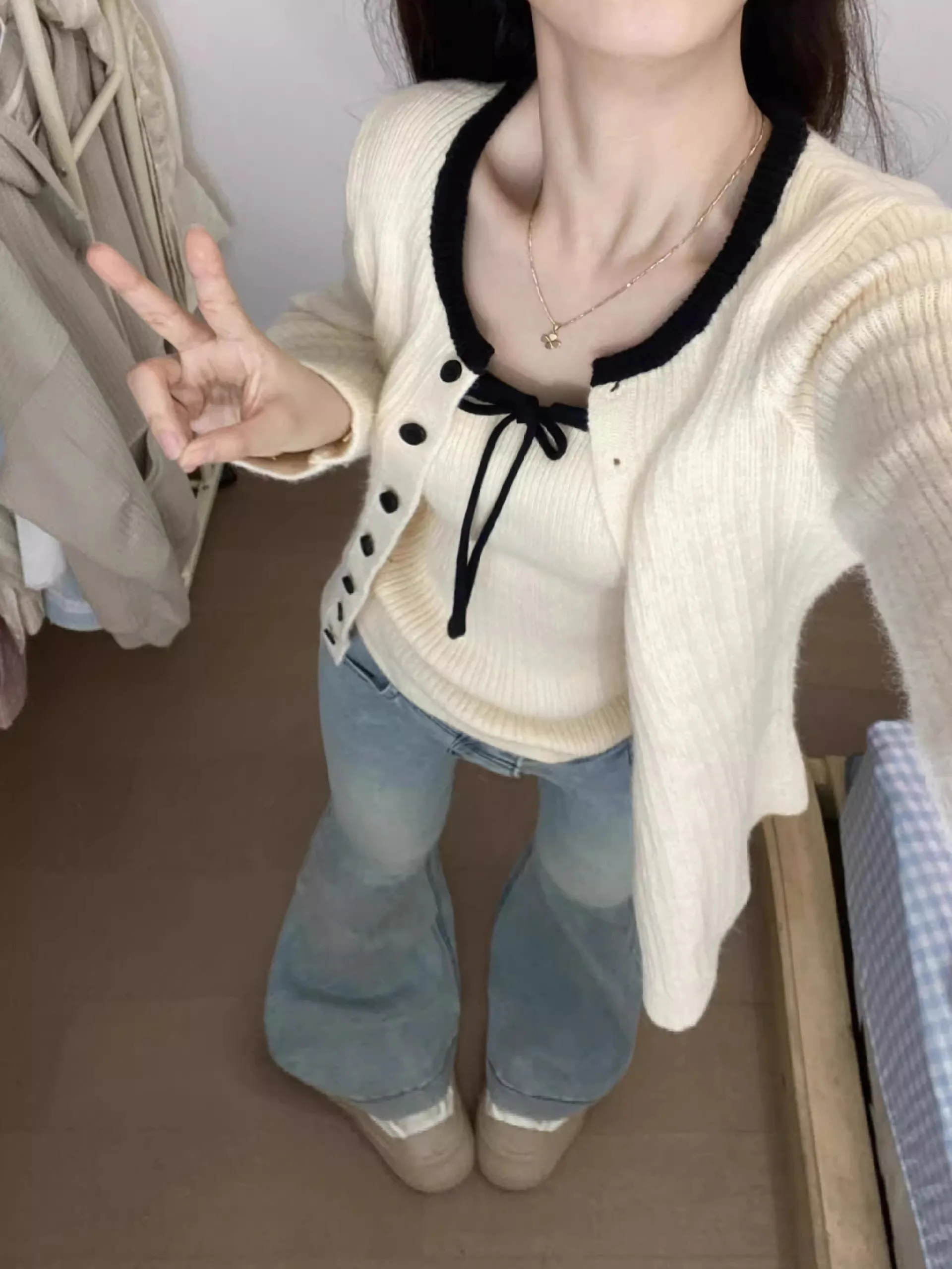 

Корейский вязаный кардиган, верхняя одежда с ремешком, женский ранний мягкий осенне-зимний свитер, внешний мягкий топ, Aosphere Dring