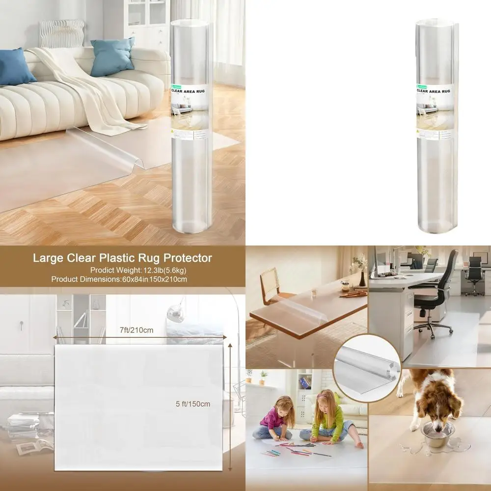 

Clear Frosted Hard Floor Mat, 60x84 Plastic Dining Room Chair Mat, 60 Mil Vinyl Area Rug Protector for Kitchen