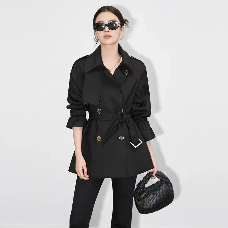 

Women's trench coat casual commuter double-breasted loose short coat