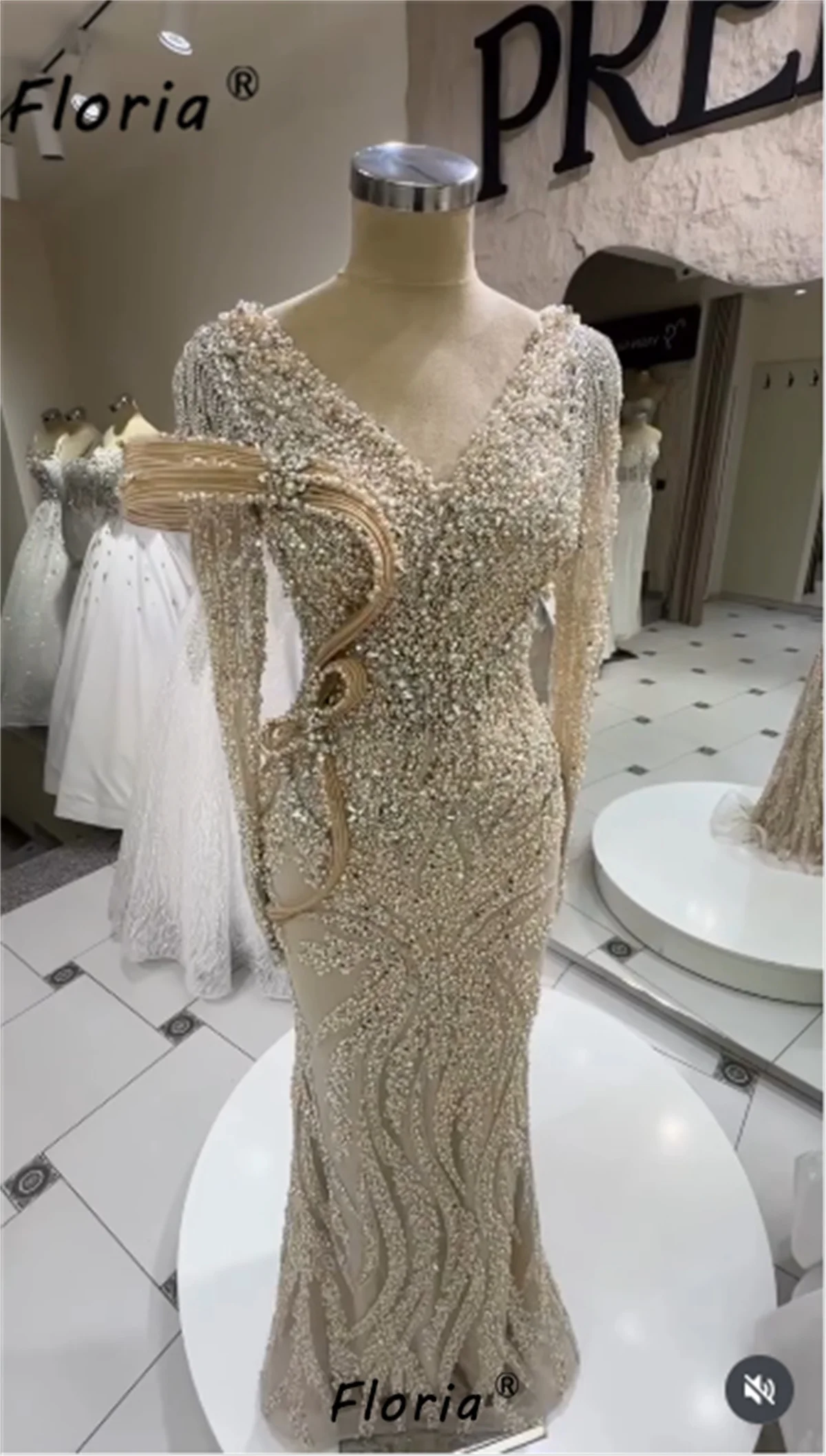 Nude Champagne Sequin Mermaid Evening Dress Silver Crystal Beaded Forma Occasion Gown Dubai Aso Ebi Prom Party Dress Customized
