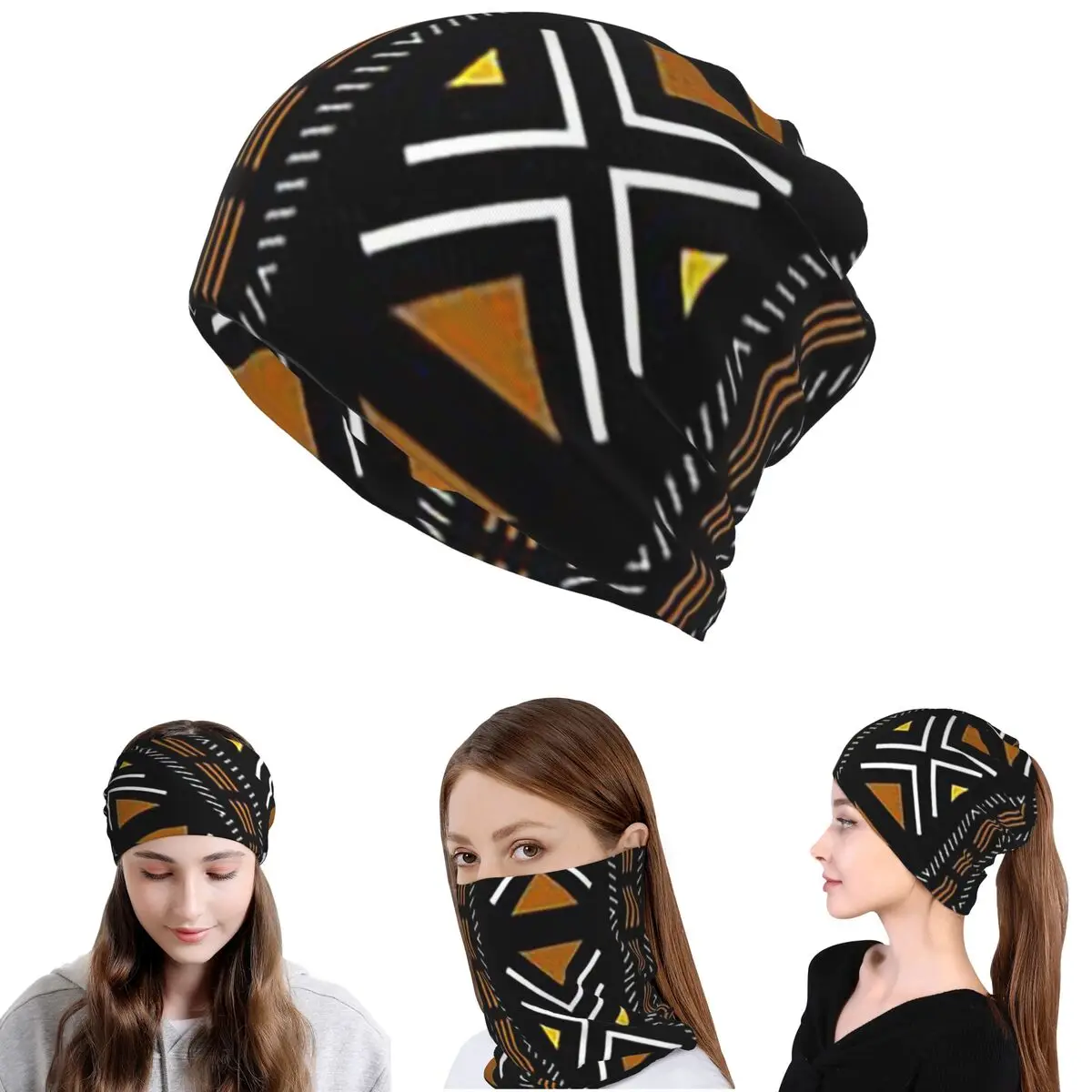

African Bogolan Africa Ethnic Tribal Art Bandana Neck Cover Wrap Mask Scarf Multi-use Cycling Scarf Beanies Hat Unisex Adult