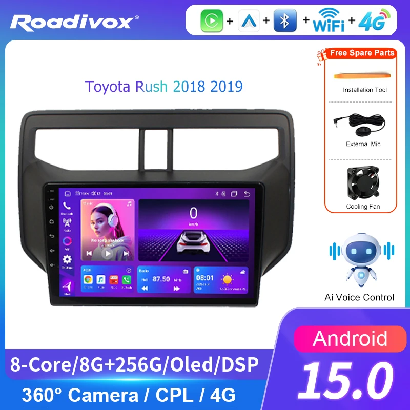 AI VOICE roadivox Android car radio for Toyota Rush 2018 2019 stereo GPS Navigation video Multimedia Player tape recorder