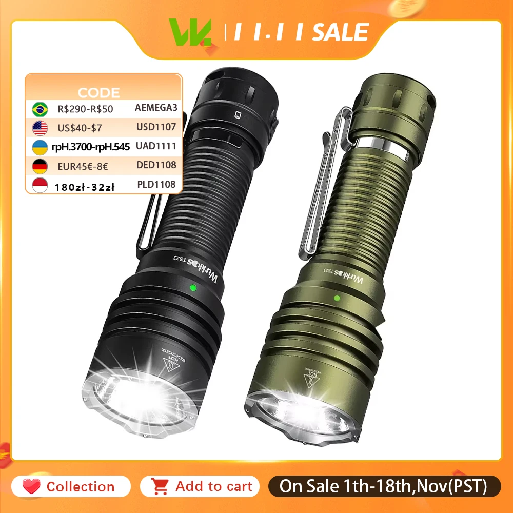 Wurkkos TS23 21700 Rechargeable Tactical Flashlight XHP70.3 HI LED 5000Lm Torch IPX8 Waterproof Two Group Mode EDC Tail Switch