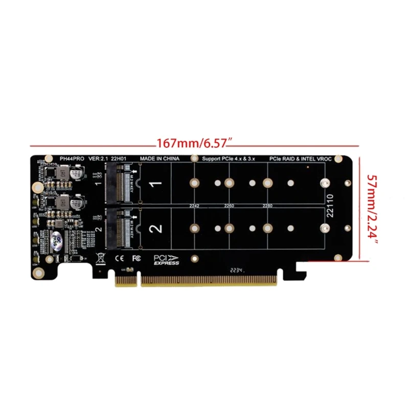PCIE X16 to M.2 M-key NVME x 4 SSD 2U Server RAID Array Expansion Split Adapter