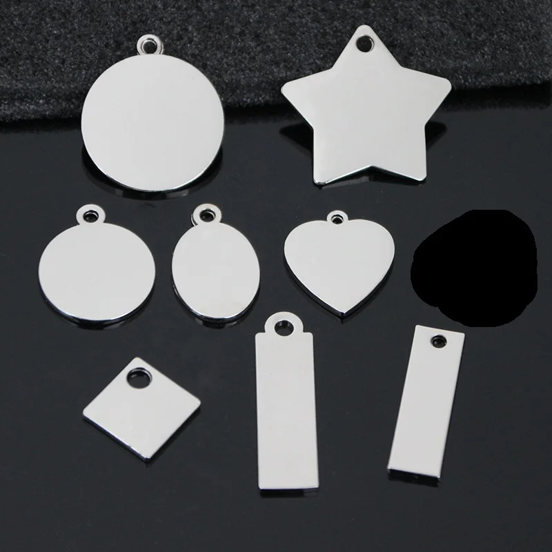 Stainless Steel Charms Tag Pendants Stamping Blank Tags Heart Round Metal Tag for Bracelet Necklace keychaain Jewelry DIY Craft