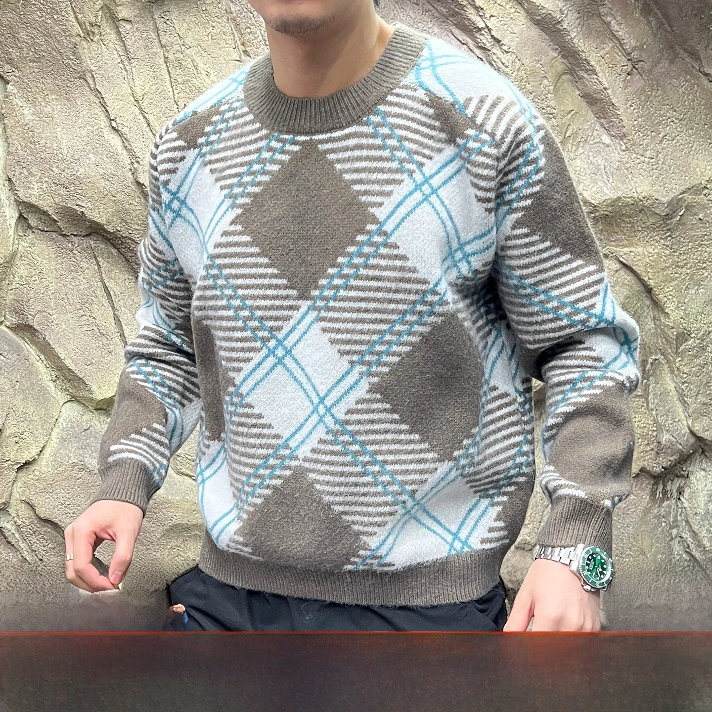 

Вязаный свитер с ромбовидным узором Thi Fce, зимнее новое поступление, мужская повседневная одежда, дышащая длинная круглая све...