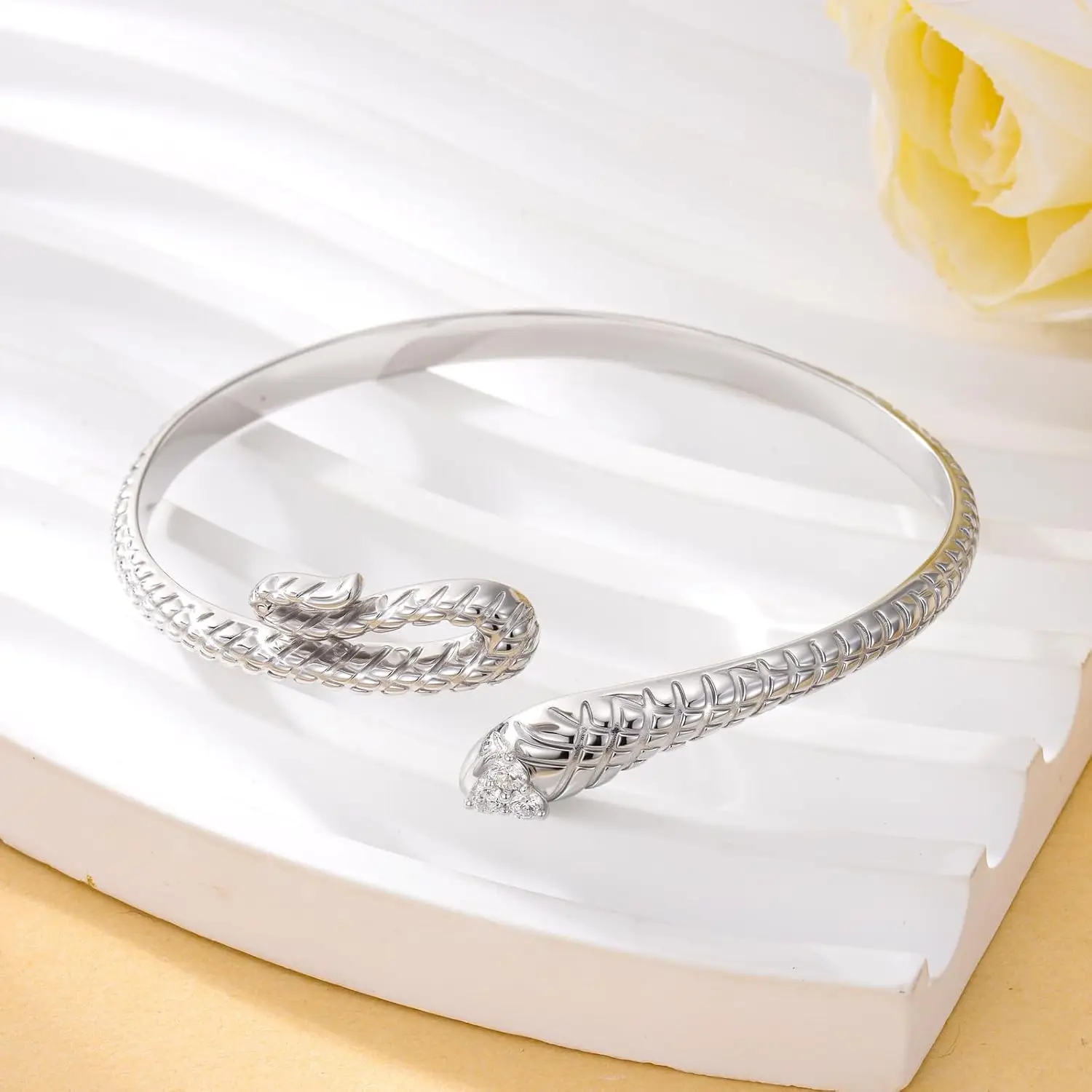 Diamond Snake Bangle Bracelet 925 Sterling Silver Snake Cuff Bangle Open Bracelets Jewelry Gifts for Women