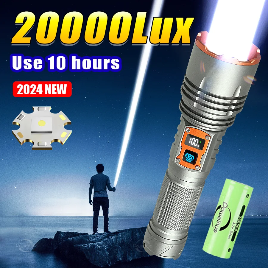 Super High Lumens 200W LED Rechargeable Flashlight Powerful Long Lasting LED Hand Torch 5 Modes Waterproof Lantern For Outdoor