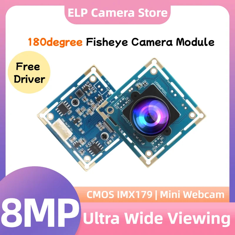 ELP 8MP USB Camera Module Wide Angle 180° Fisheye lens IMX179 Sensor 4K Mini Webcam for PC,Windows,Raspberry Pi