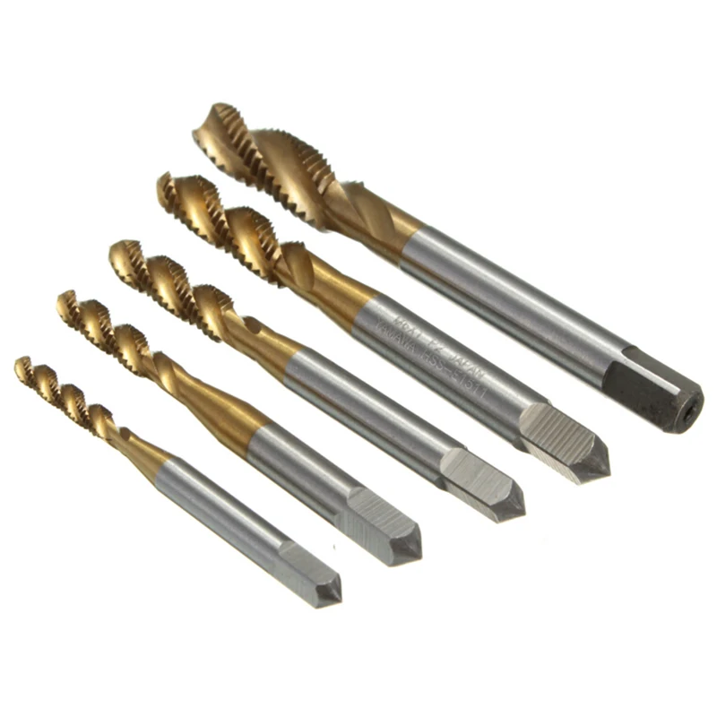 Titanium Coated Thread Tap Drill Metric Hss Spiral Fluted Machine Screw Tap M3 M4 M5 M6 M8 Spiral Pointed Taps