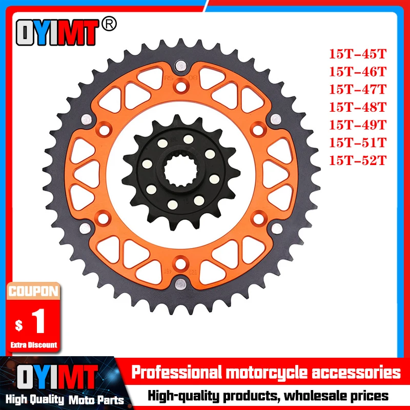 520 45T-52T 15T Motorcycle Front & Rear Sprocket For 620 640 690 790 890 LC4 ll R L Rally SM Ltd.Ed. SMC SMR Adventure