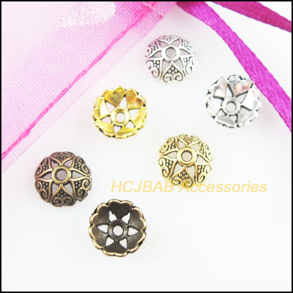Moda 100 sztuk Retro tybetański srebrny postarzane złote z brązu kolor serce z kwiatkiem Spacer koraliki końcowe Charms 8mm