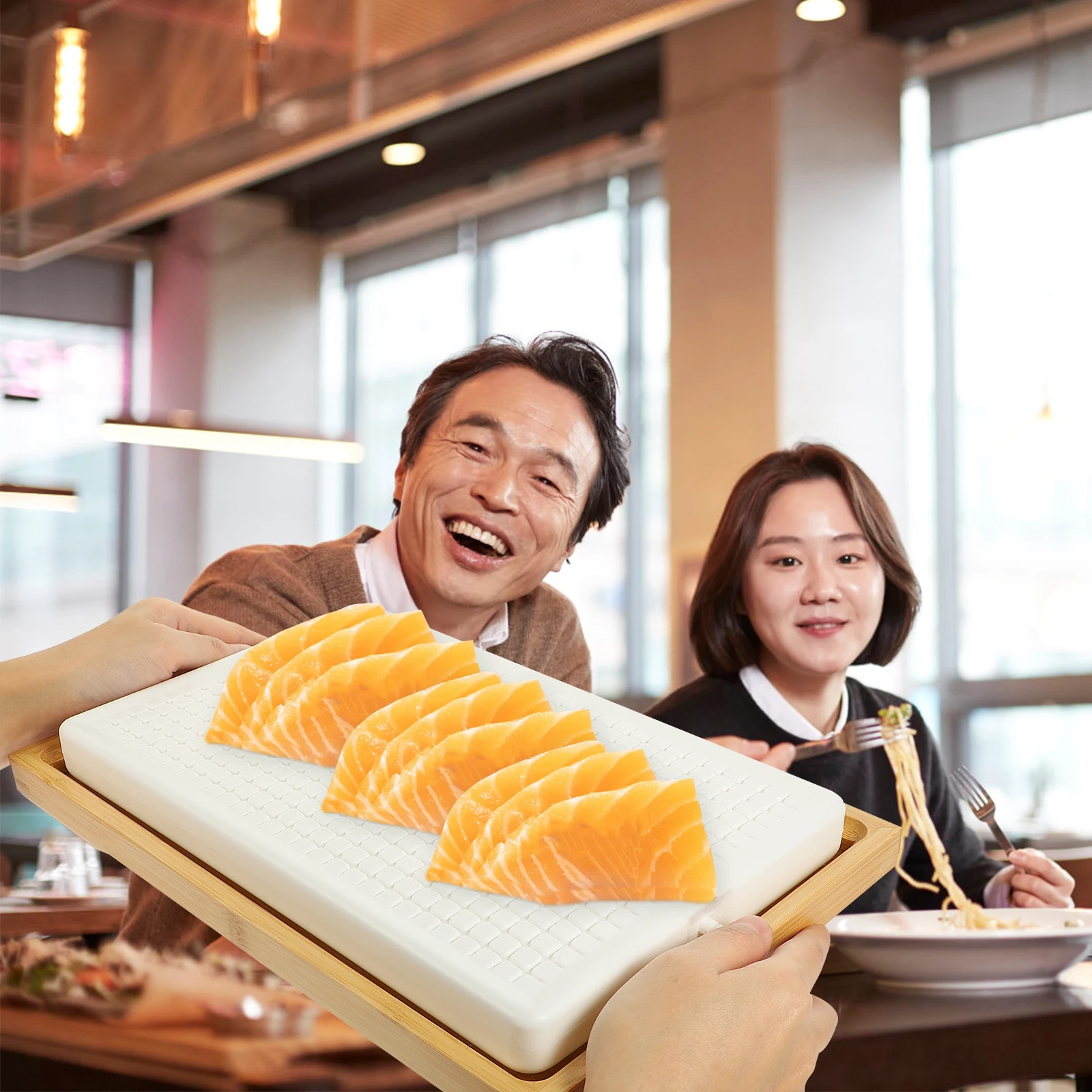 

1 set Sushi Plate Japanese Food Display Platter Restaurant Sashimi Tray Multi-function Dessert Ice Pan Household Salmon