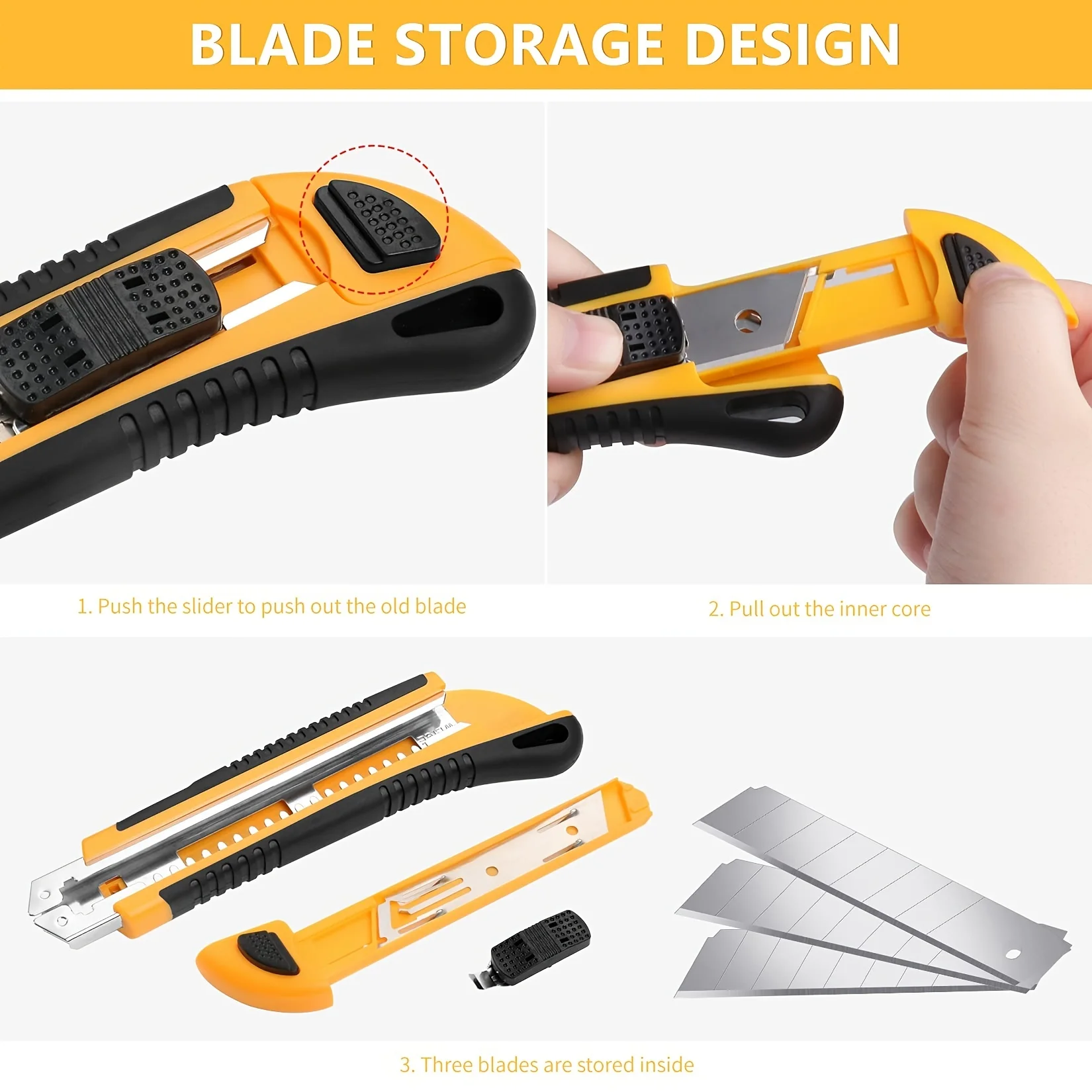 1 PC Utility Knife Box Cutter Retractable, Blade Storage Design, Extra 2 PCS Snap Off Blades Included