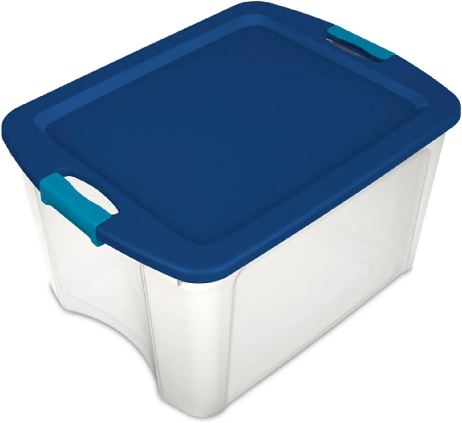 

Sterilite 18 Gal Latch and Carry, Stackable Storage Bin with Latching Lid, Plastic Container to Organize Closets,Clear with Blue