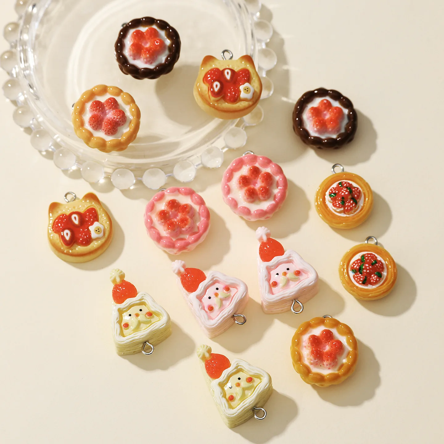7Pcs Simulation Strawberry Cake Resin Charms DIY Earrings Zipper Pull Pendants Jewelry Making Accessories Supplies