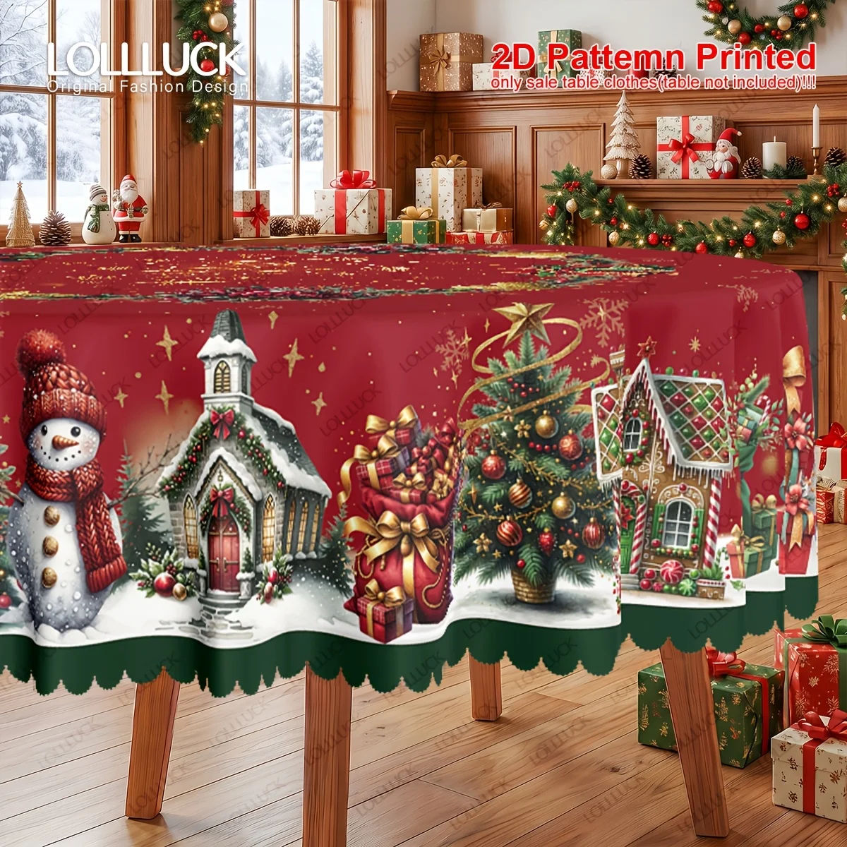 1 piece, Merry Christmas themed party tablecloth, Santa snowman Christmas tree floral design print