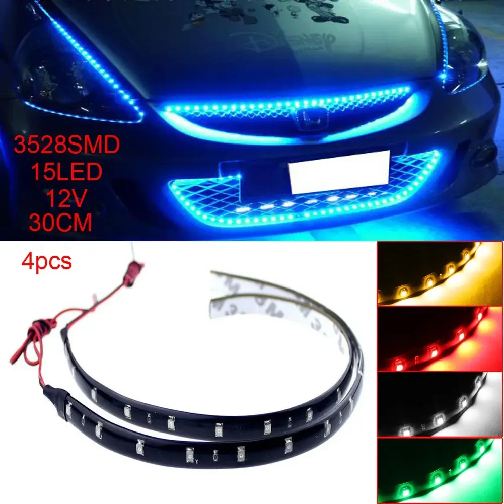 5 Màu Sắc Chống Thấm Nước 4 15LED 12V 30Cm 3528 SMD Xe Hơi Tự Động Linh Hoạt Dải Đèn Trong Nhà Đa Năng Nội Thất trang Trí Dải Ánh Sáng