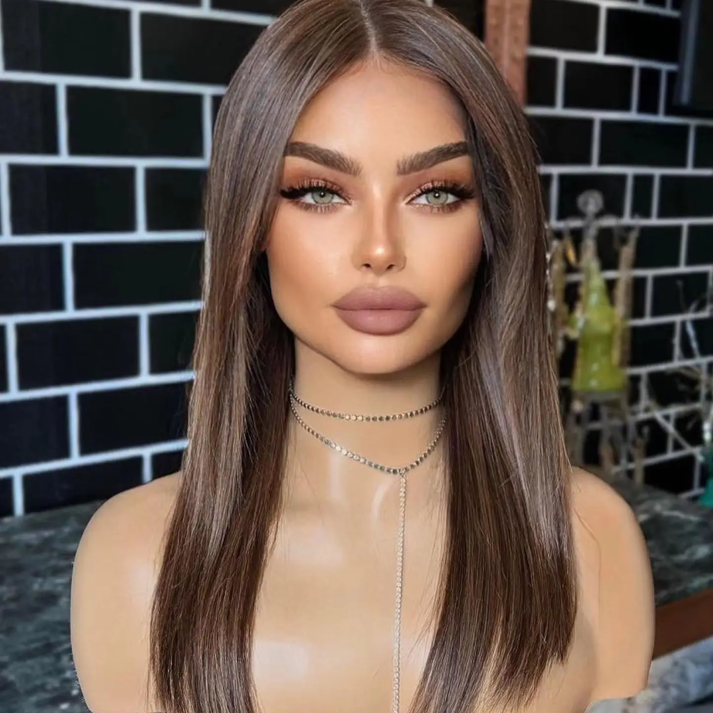 

Эластичный темно-русый женский парик, длинный прямой слой, синтетические парики на шнуровке спереди, парик для косплея, высокое качество, повседневное использование