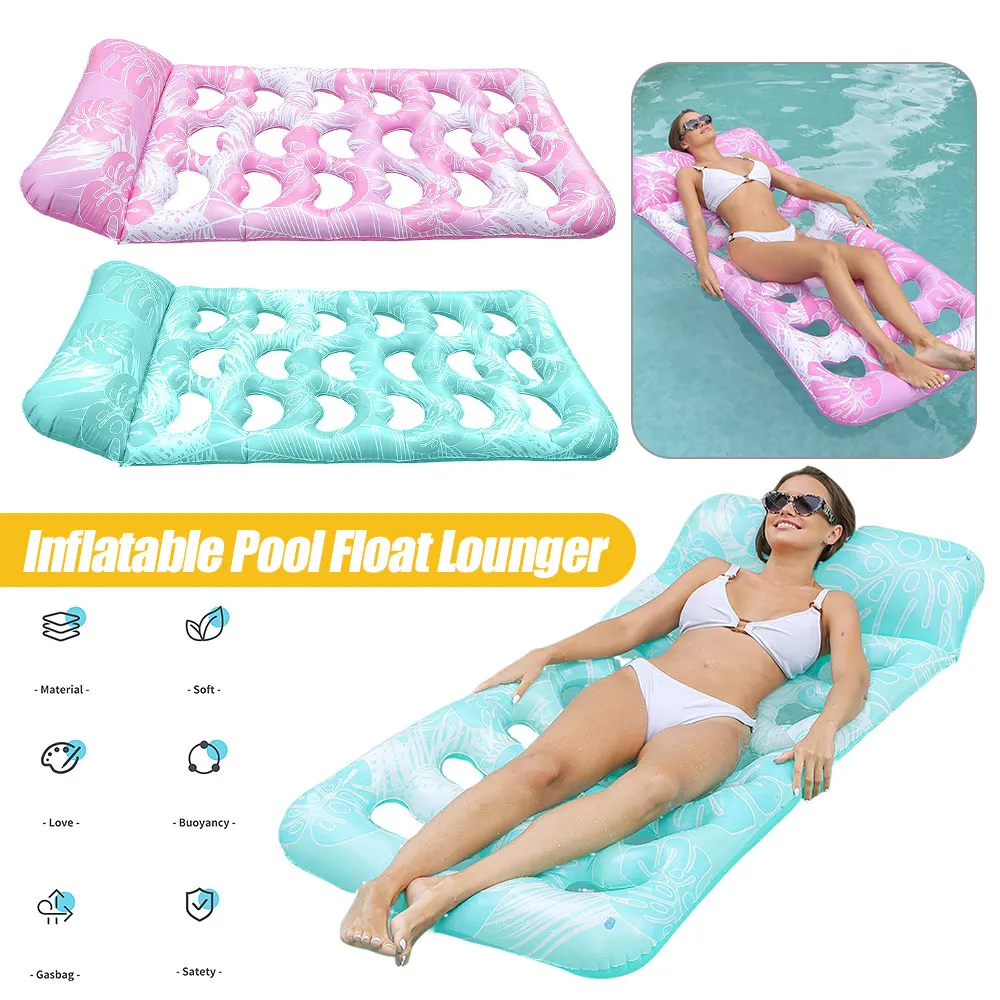 

Hammock Recliner Chair with Headrest Inflatable Water Sleeping Bed PVC Floating Lounger Air Mattress for Swimming Pool Party