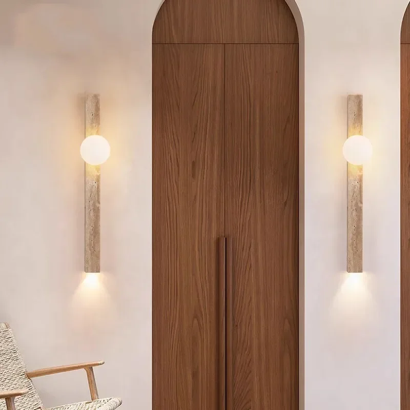 Retro Long Yellow Cave Stone Wall Lamp Stone Bedroom Bedside Cream Style High-end Home Decoration Stair Aisle Light LED image 4